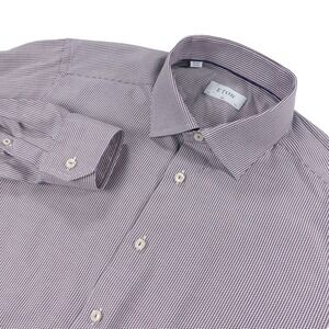 Eton Men's Dress Shirt 17.5 Slim Red White Geometric Cotton Button Up